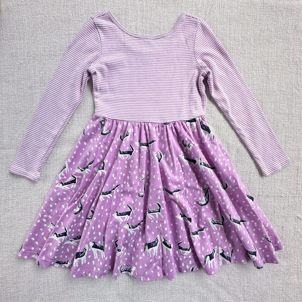 Tea Collection Purple Stripe Husk in Snow Mixed Print Long Sleeve Dress VGUC 8